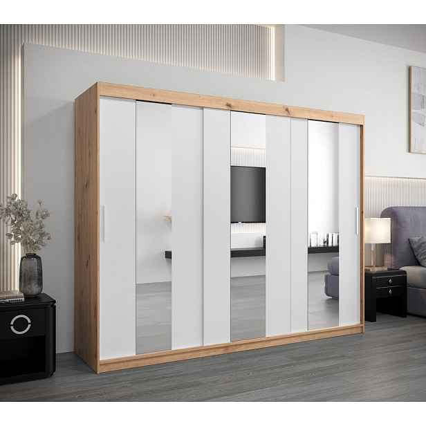 Skříň s posuvnými dveřmi DORA - šířka 250 cm, dub artisan / bílá