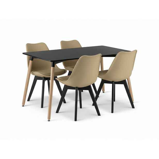 Jídelní set 1 + 4, černý stůl ADRIA 120x80 cm +  béžová židle BALI MARK s černými nohami