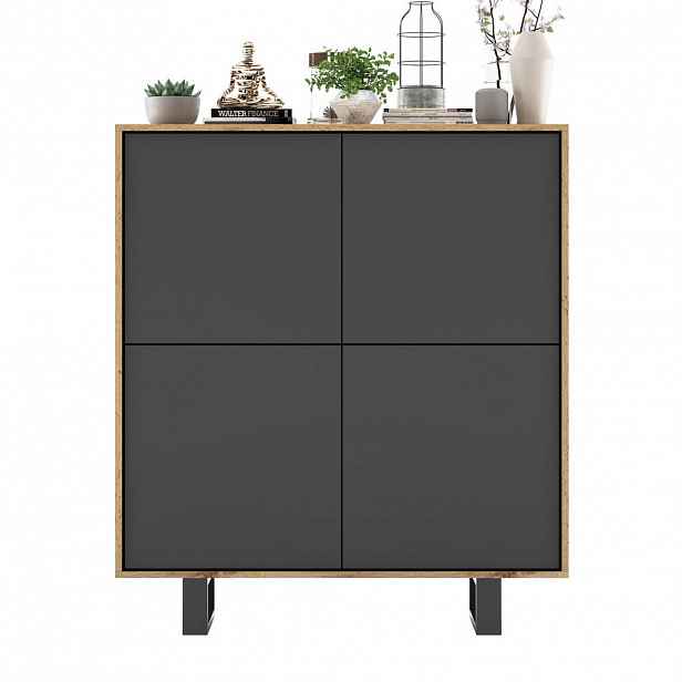 Meble Lindner KOMODA Apollo 4D dub Wotan / grafit matný 113 cm s kovovými nohami