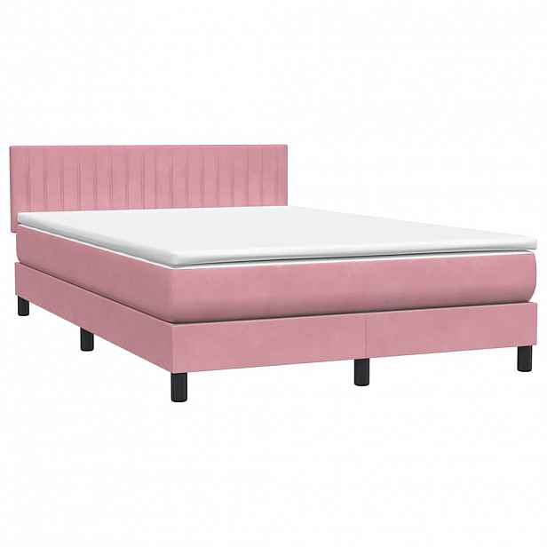 vidaXL Box spring postel s matrací růžová 140x210 cm samet