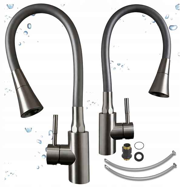 Kuchyňská Baterie Gun Metal Stojící do dřezu Flexibilní Ramínko Kuchyňský kohout