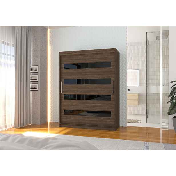 Šatní skříň s posuvnými dveřmi 150 cm DAKTIS - tmavě hnědá / černá