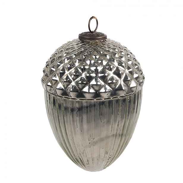 Stříbrná skleněná vánoční ozdoba ve tvaru žaludu XL - Ø 15*21 cm Clayre & Eef