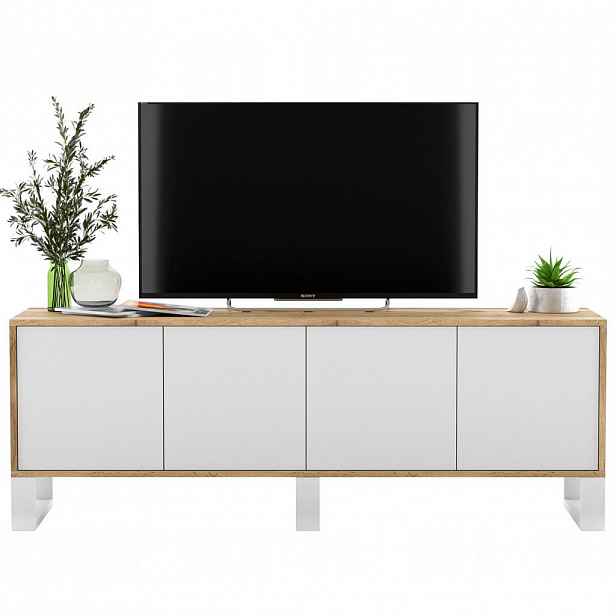 Meble Lindner TV stolek Apollo2 dub Wotan / bílá matná 150 cm s kovovými nohami