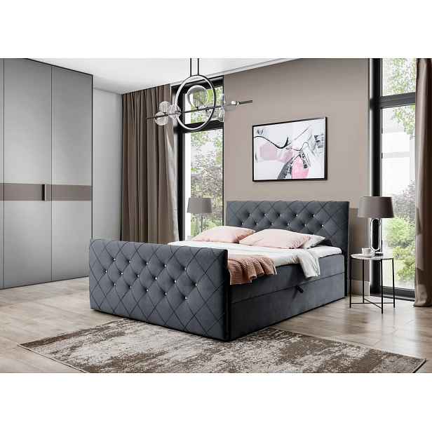 Boxspringová postel LENKA - 200x220, šedá + topper ZDARMA