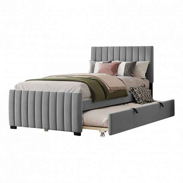 CHICFURN ČALOUNĚNÁ POSTEL 90/190 cm & 90/190 cm v šedé barvě s výsuvným lůžkem