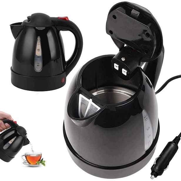 Konvice 12V 1000 ml 150 W černá nerezová ocel do auta pro obytné automobily