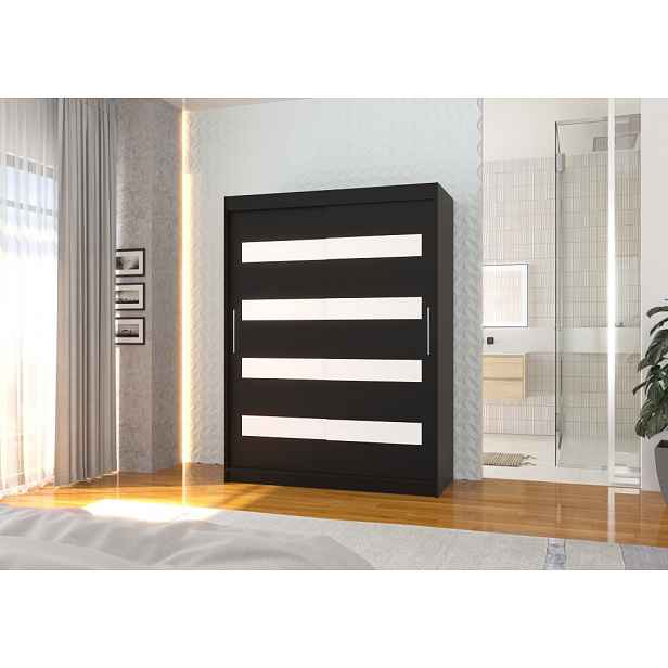 Šatní skříň s posuvnými dveřmi 150 cm DAKTIS - černá / bílá