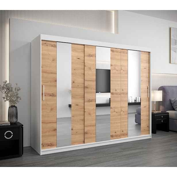 Skříň s posuvnými dveřmi DORA - šířka 250 cm, bílá / dub artisan