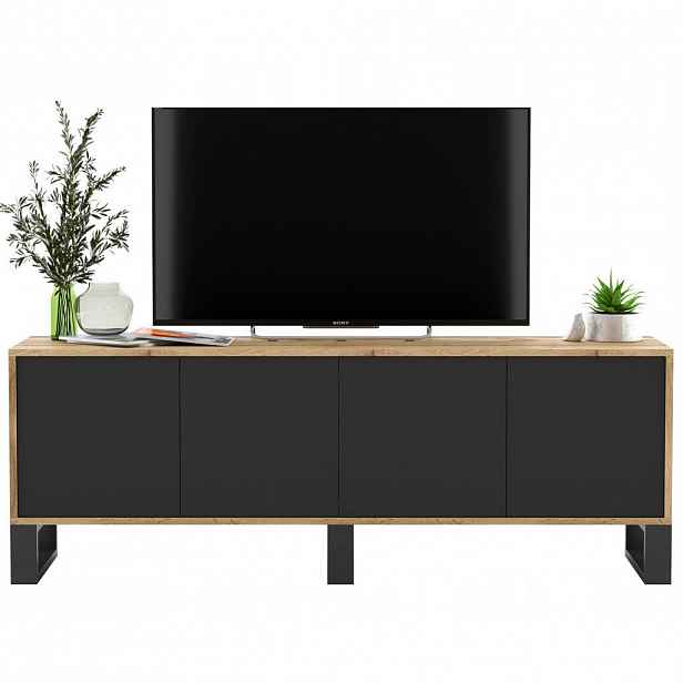 Meble Lindner TV stolek Apollo2 dub Wotan / černá matná 150 cm s kovovými nohami