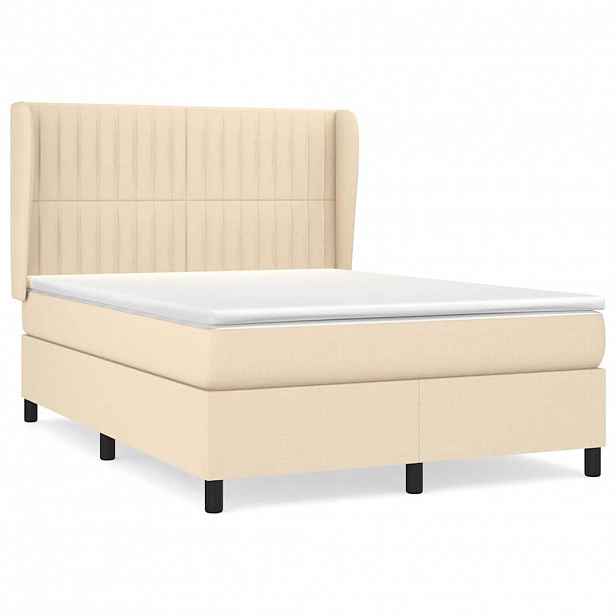 vidaXL Box spring postel s matrací krémová 140x190 cm textil
