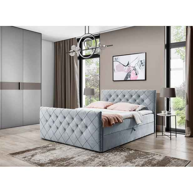Boxspringová postel LENKA - 200x220, světle šedá + topper ZDARMA