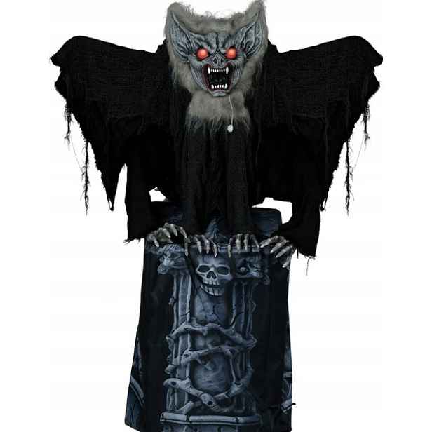 Interaktivní Netopýr Na Náhrobku Světlo Zvuk Pohyb 150 CM Halloween