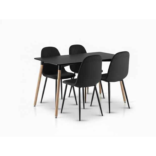 Jídelní set 1 + 4, černý stůl ADRIA 120x80 cm + černá sametová židle ASTI s černými nohami