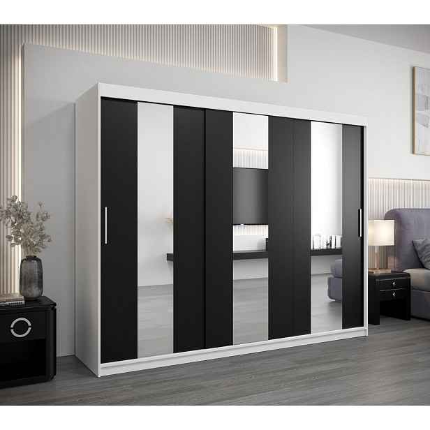 Skříň s posuvnými dveřmi DORA - šířka 250 cm, bílá / černá