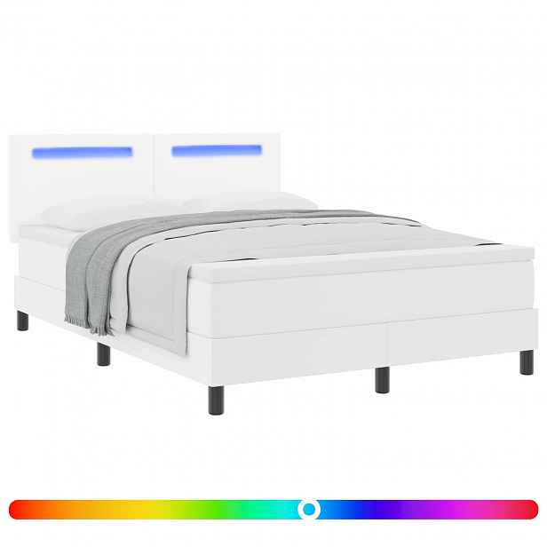 vidaXL Postel s boxspringem s LED pásky Bílá 160 x 200 cm Umělá kůže