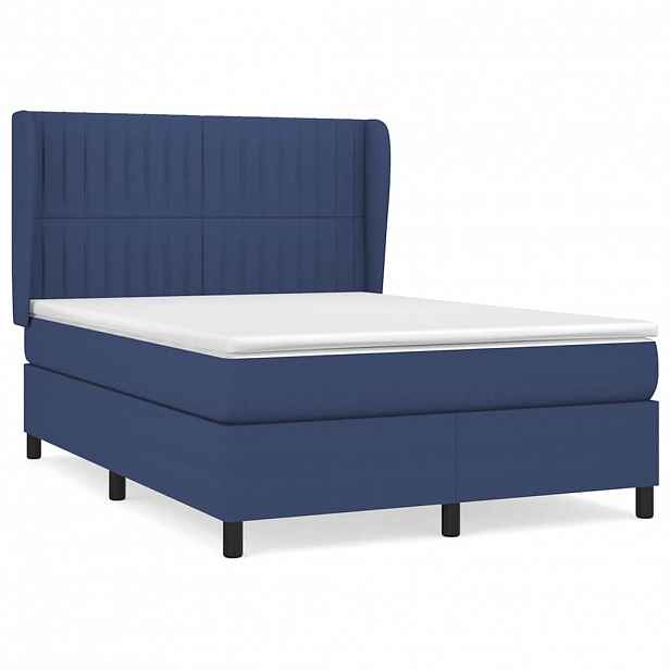 vidaXL Box spring postel s matrací modrá 140x190 cm textil