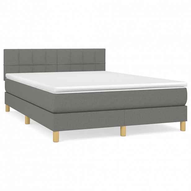 vidaXL Box spring postel s matrací tmavě šedá 140x200 cm textil