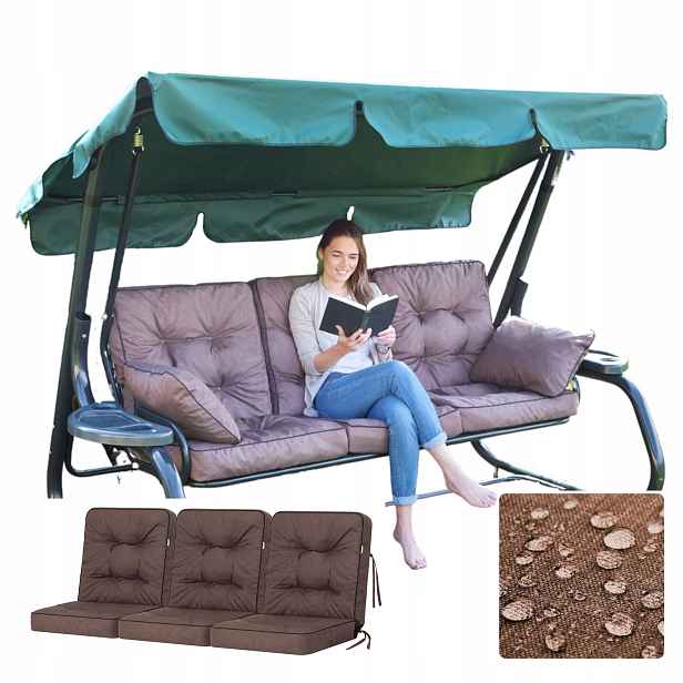 Polštář na zahradní houpačku Sada 3 ks Vodotěsný Anti Uv 150 cm