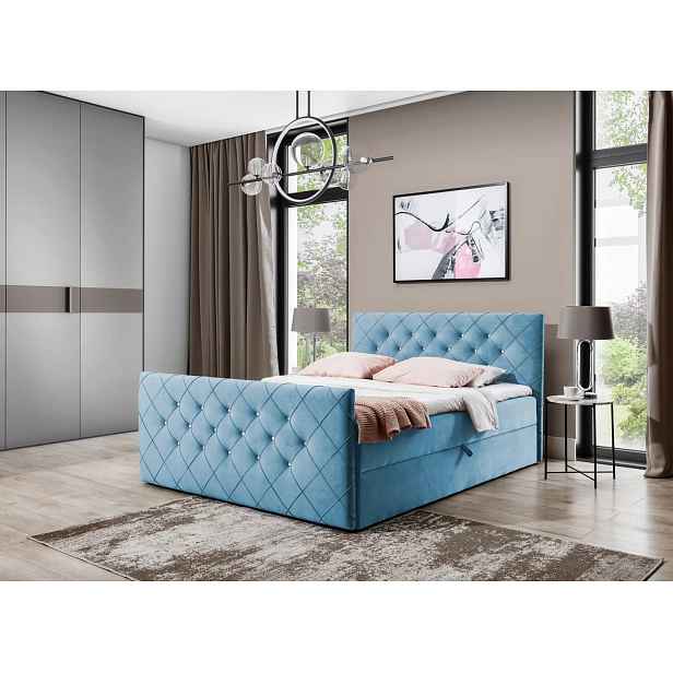 Boxspringová postel LENKA - 200x220, světle modrá + topper ZDARMA