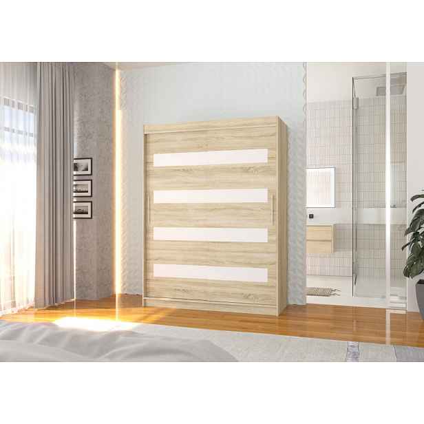 Šatní skříň s posuvnými dveřmi 150 cm DAKTIS - dub sonoma / bílá