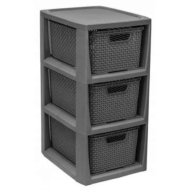 Branq Komoda Rattan 3 košíky antracit