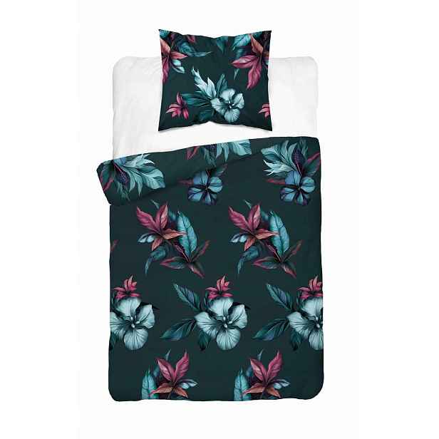 Povlečení 140x200 tmavě zelené květy Home Satin