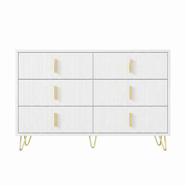 Urban Meuble SIDEBOARD bílý zlatý 120 cm 6 zásuvek moderní