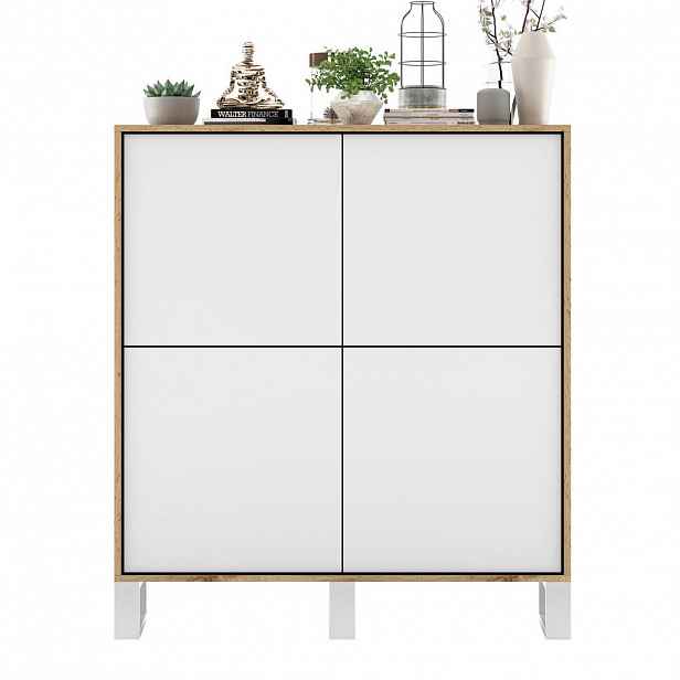 Meble Lindner KOMODA Apollo 4D dub Wotan / bílá matná 113 cm s kovovými nohami