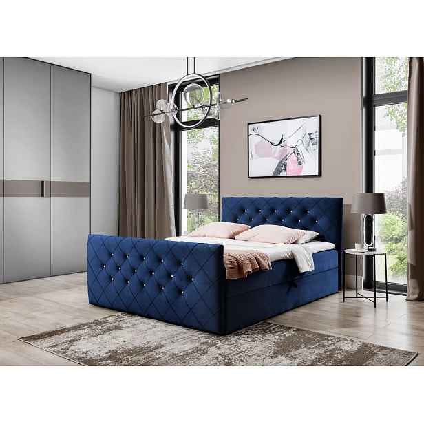 Boxspringová postel LENKA - 200x220, modrá + topper ZDARMA