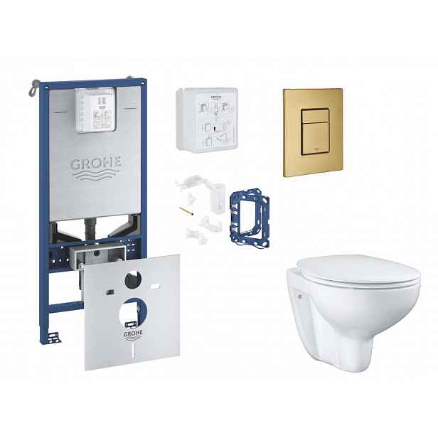 Grohe Rapid SLX - Set předstěnové instalace, klozetu, sedátka SoftClose, tlačítka Skate Cosmopolitan a sady pro vhazování tablet, kartáčovaný Cool Sun