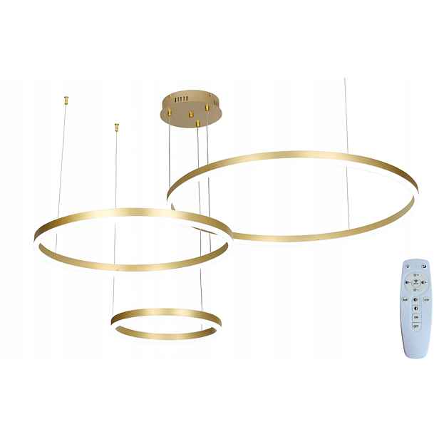 Stropní svítidlo 60/80/100 cm závěsná 3 kroužky zlatá Led Dálkový Ovladač moderní velká