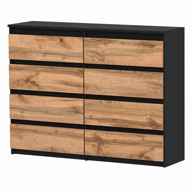 Velká Komoda Se Zásuvkami 120 CM, Černý Dub Wotan, Moderní Skříň Rtv Loft