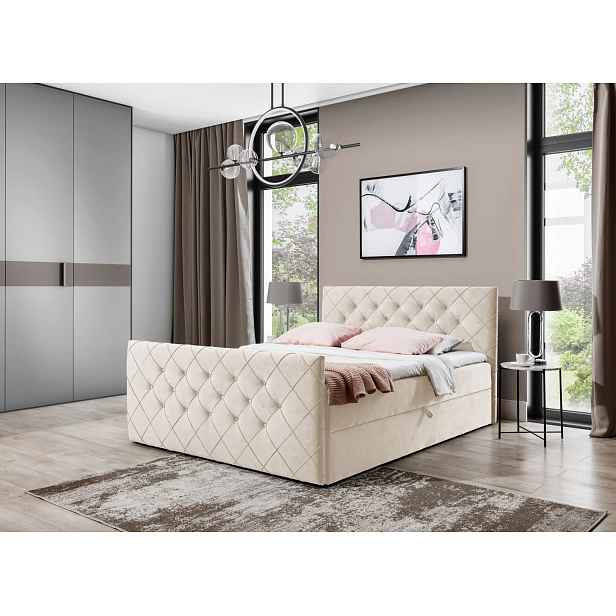 Boxspringová postel LENKA - 200x220, smetanová + topper ZDARMA