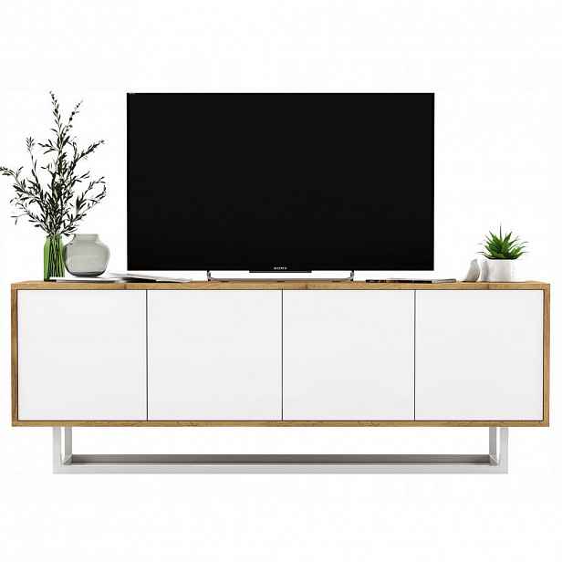 Meble Lindner TV stolek Apollo2 dub Wotan / bílá matná 150 cm s kovovým rámem