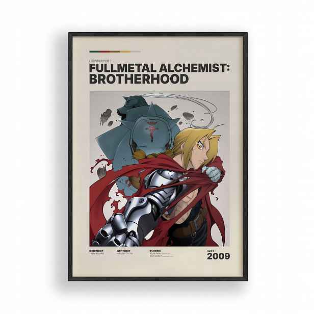 Obraz Fullmetal Alchymista Elric Anime Plakát Rámeček Dřevěný Černý 30x42 cm