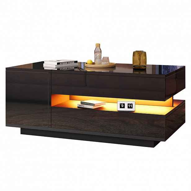STILVORA KONFERENČNÍ STŮL v černé barvě s LED osvětlením a zásuvkou, 95×50×40 cm
