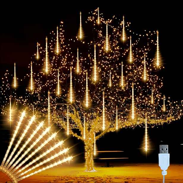 TEMU USB napájený vodopádový světelný řetěz, světelný řetěz meteorický déšť, LED světlo, pohádkové světlo, 192LED.288LED.IP44 vhodné pro Vánoce,