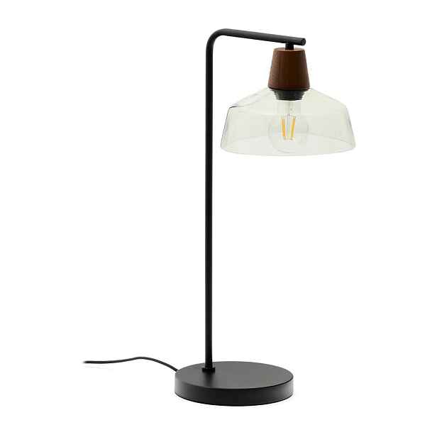 Zelená/v tmavě přírodní barvě stolní lampa se skleněným stínidlem (výška 55 cm) Silex – Kave Home