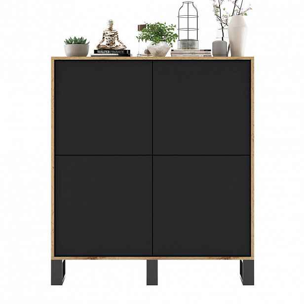 Meble Lindner KOMODA Apollo 4D dub Wotan / černá matná 113 cm s kovovými nohami
