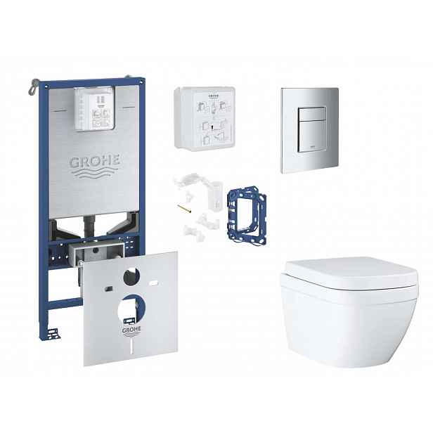 Grohe Rapid SLX - Set předstěnové instalace, klozetu, sedátka SoftClose, tlačítka Skate Cosmopolitan a sady pro vhazování tablet, Triple Vortex, chrom