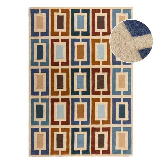 Modro-oranžový ručně tkaný vlněný koberec 120x170 cm Retro Blocks – Flair Rugs