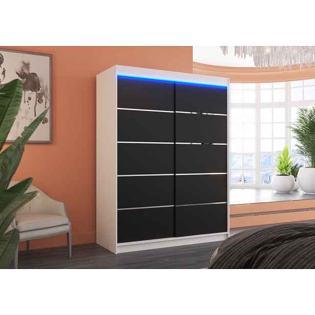 Šatní skříň s LED osvětlením 150 cm FAKRIA - bílá / černá