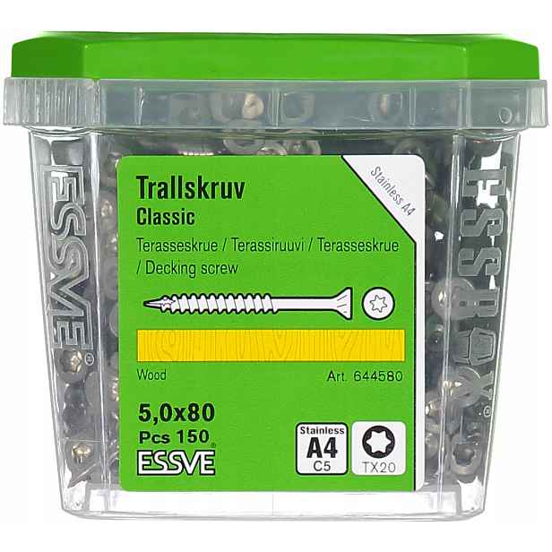 Essve Classic Terasový šroub na dřevo kyselinovzdorný A4 5,0x80mm 150 Ks