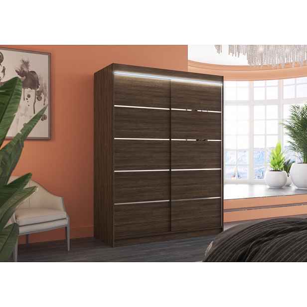 Šatní skříň s LED osvětlením 150 cm FAKRIA - tmavě hnědá