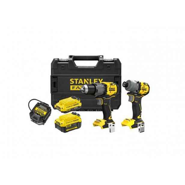 Stanley - 18V AKU sada vrtačky s příklepem a rázového utahováku, 1x aku 2,0 Ah Li-Ion, 1x aku 4,0 Ah Li-Ion, nabíječka SFMCK211MDT-QW
