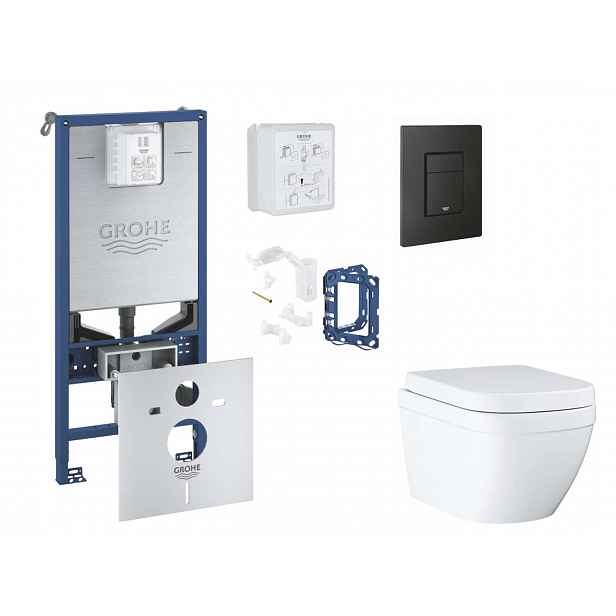 Grohe Rapid SLX - Set předstěnové instalace, klozetu, sedátka SoftClose, tlačítka Even a sady pro vhazování tablet, Triple Vortex, phantom black SANI1