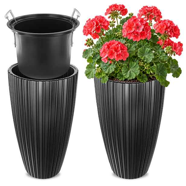 Květináč Květináč 30 cm Obal S Vložkou Květináč Plastový Černý
