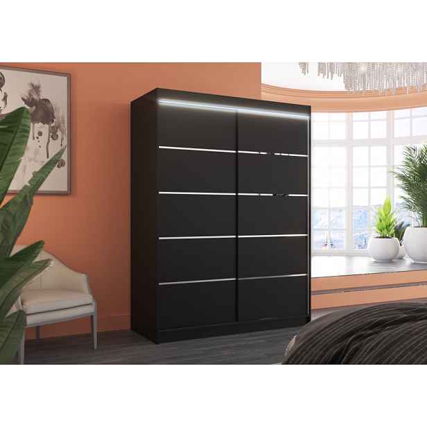 Šatní skříň s LED osvětlením 150 cm FAKRIA - černá