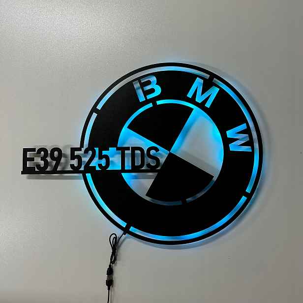 Dřevěný obraz Bmw Logo s vaším textem Nástěnná Dekorace Noční Lampa Led